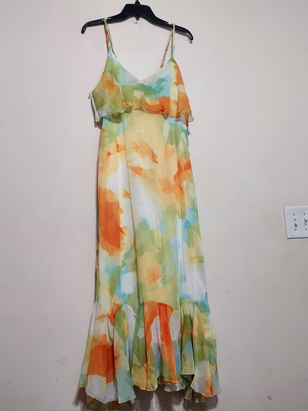 Zara Watercolor Tie-Dye Print Ruffle Midi Dress Sz-L - Picture 11 of 13